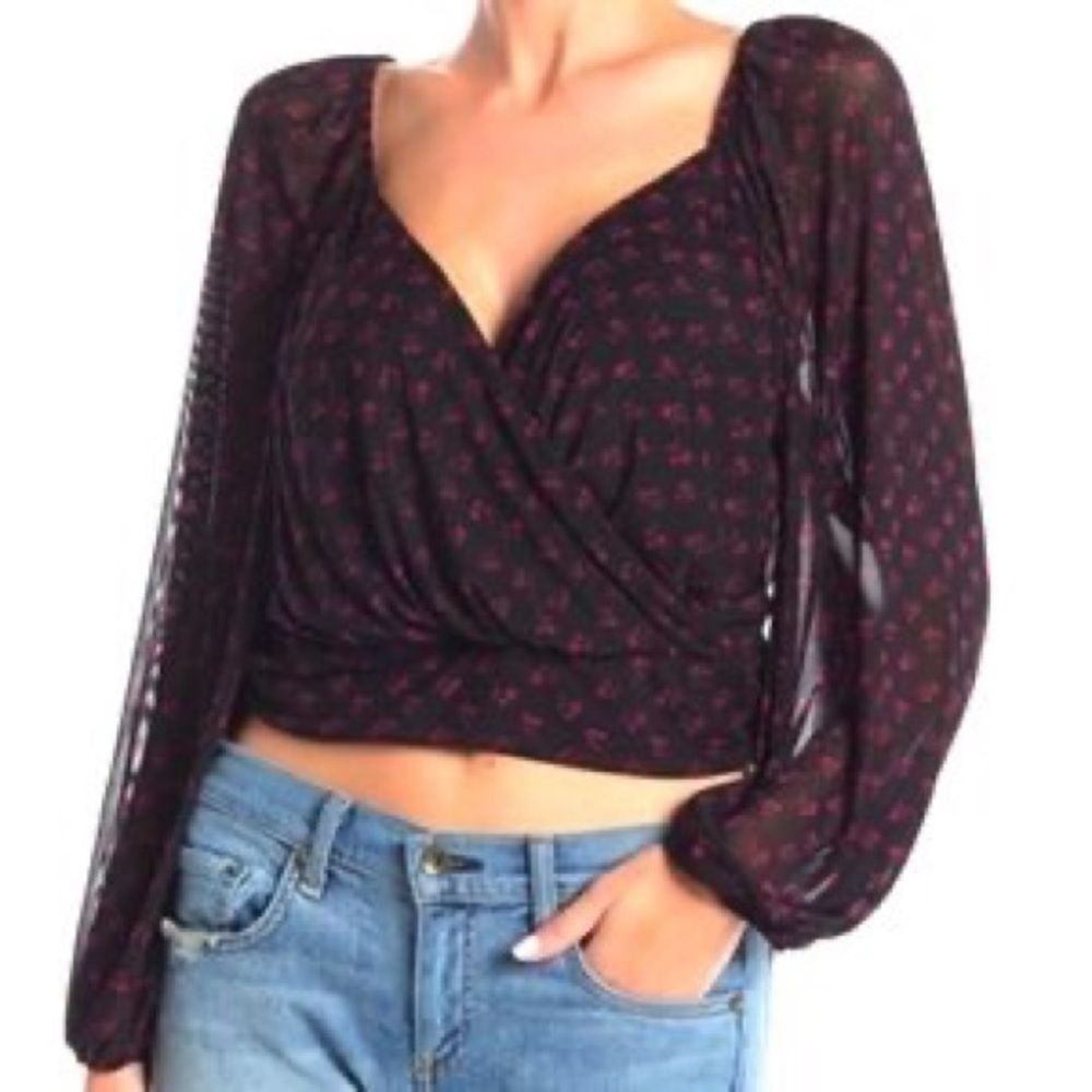 Free People Black Sweetie Pie Printed Blouse Size Medium Floral Print